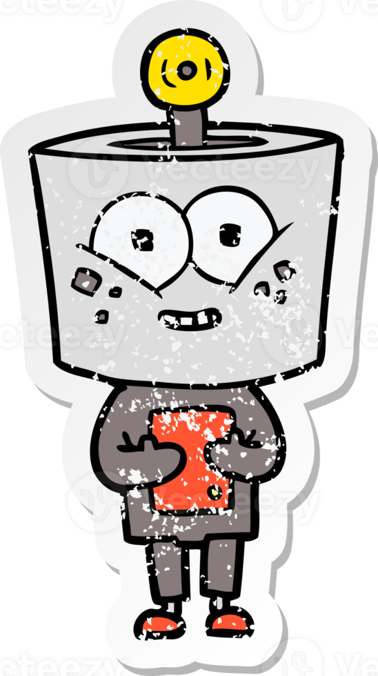 distressed sticker of a happy cartoon robot png
