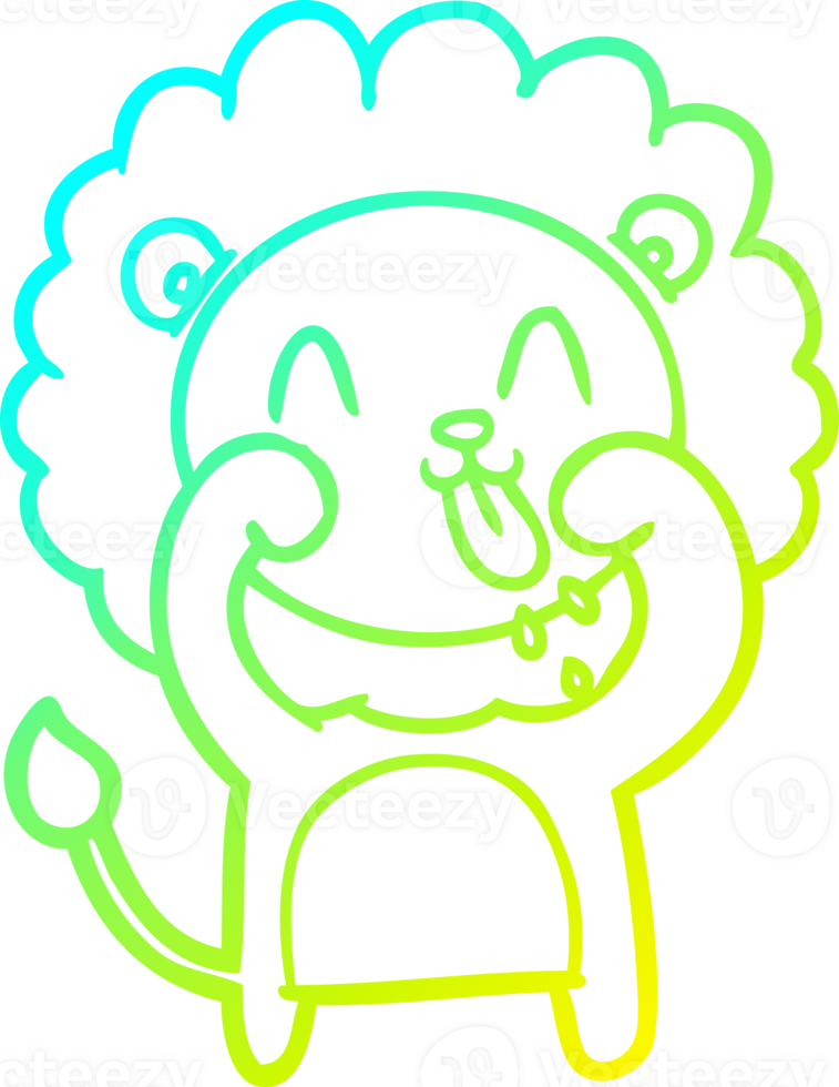 cold gradient line drawing of a happy cartoon lion png