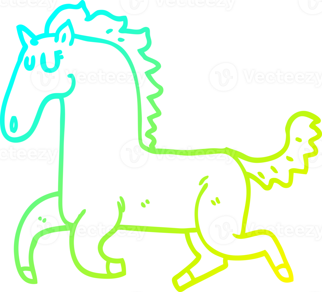 cold gradient line drawing of a cartoon running horse png