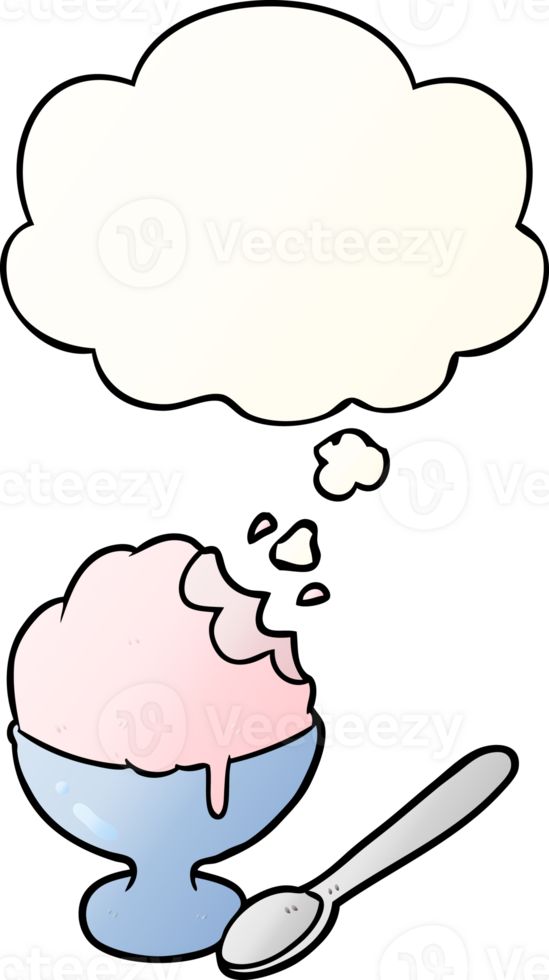 cartoon ice cream dessert with thought bubble in smooth gradient style png