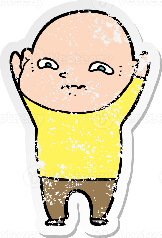 distressed sticker of a cartoon nervous man png