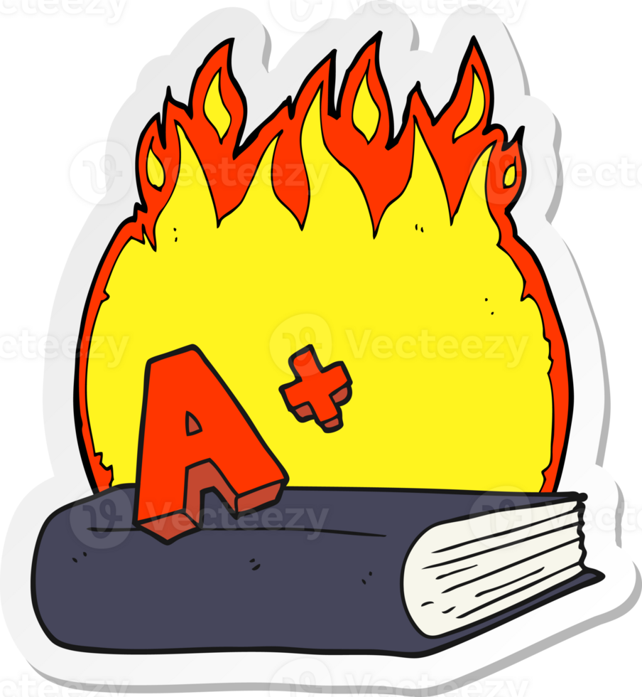 sticker of a cartoon A grade symbol and book png