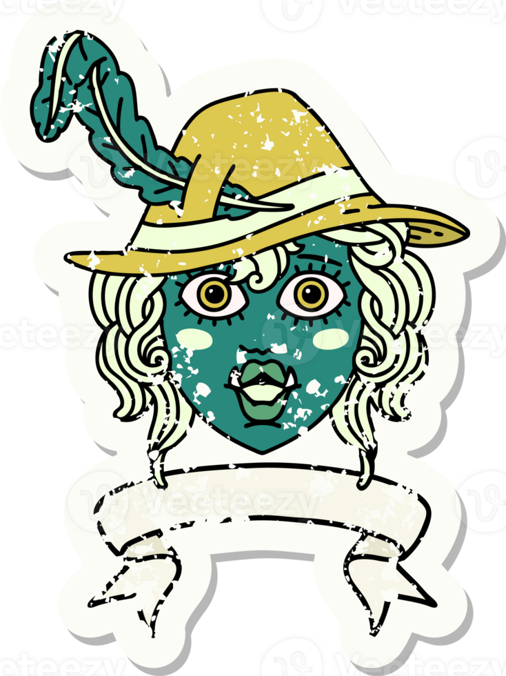 Retro Tattoo Style orc bard character with banner png