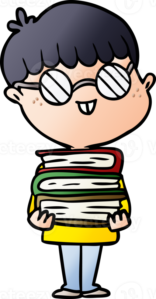 tecknad serie nörd pojke med glasögon och bok png