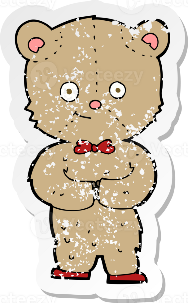 retro distressed sticker of a cartoon teddy bear png