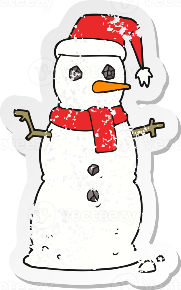 retro distressed sticker of a cartoon snowman png