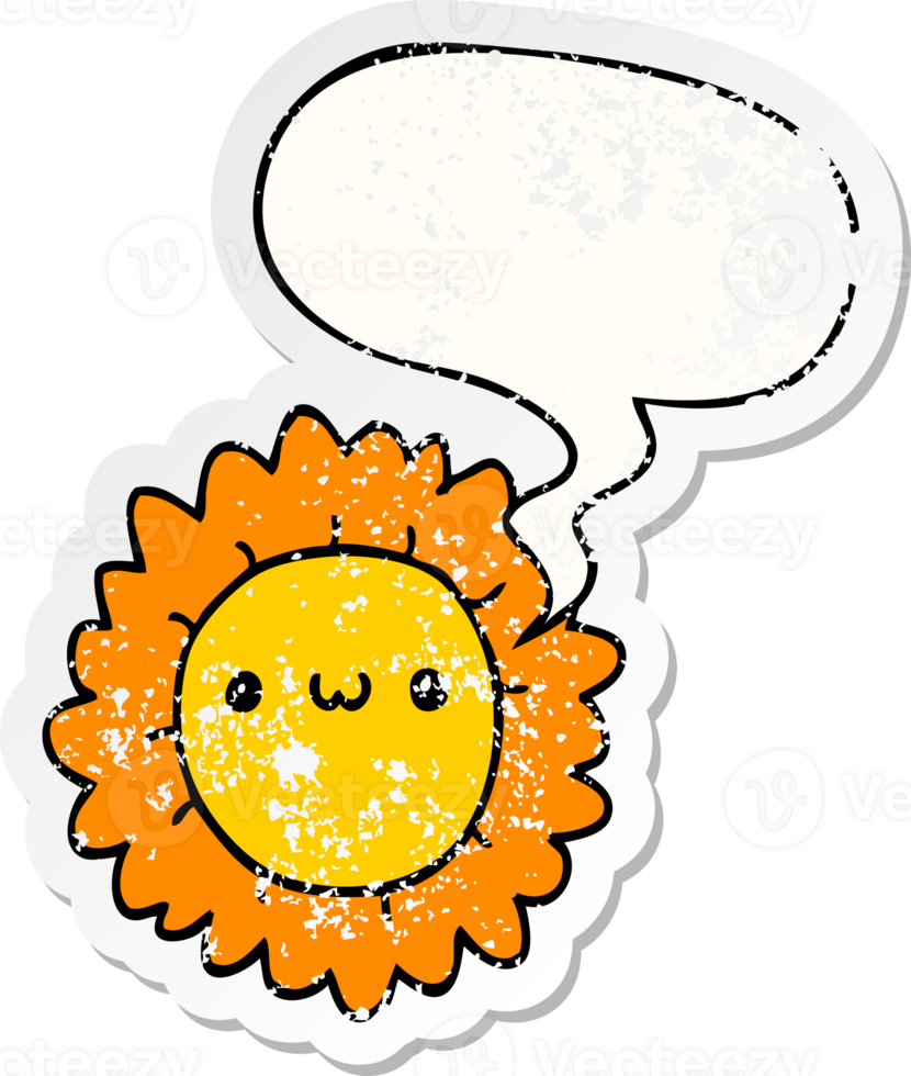 cartoon flower with speech bubble distressed distressed old sticker png