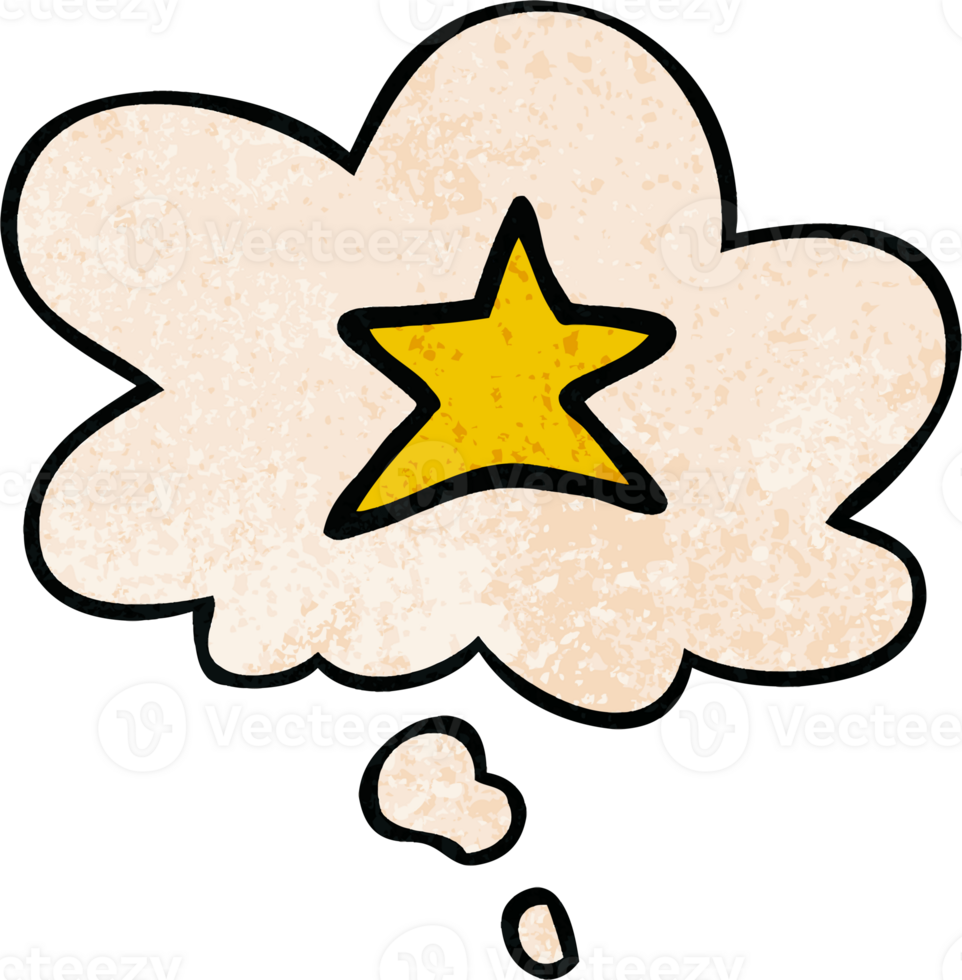 cartoon star symbol with thought bubble in grunge texture style png