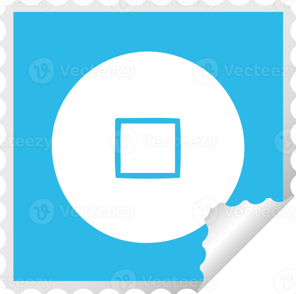 square peeling sticker cartoon of a stop button png