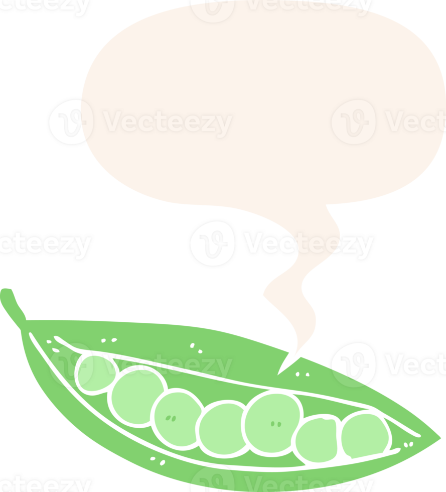 cartoon peas in pod with speech bubble in retro style png