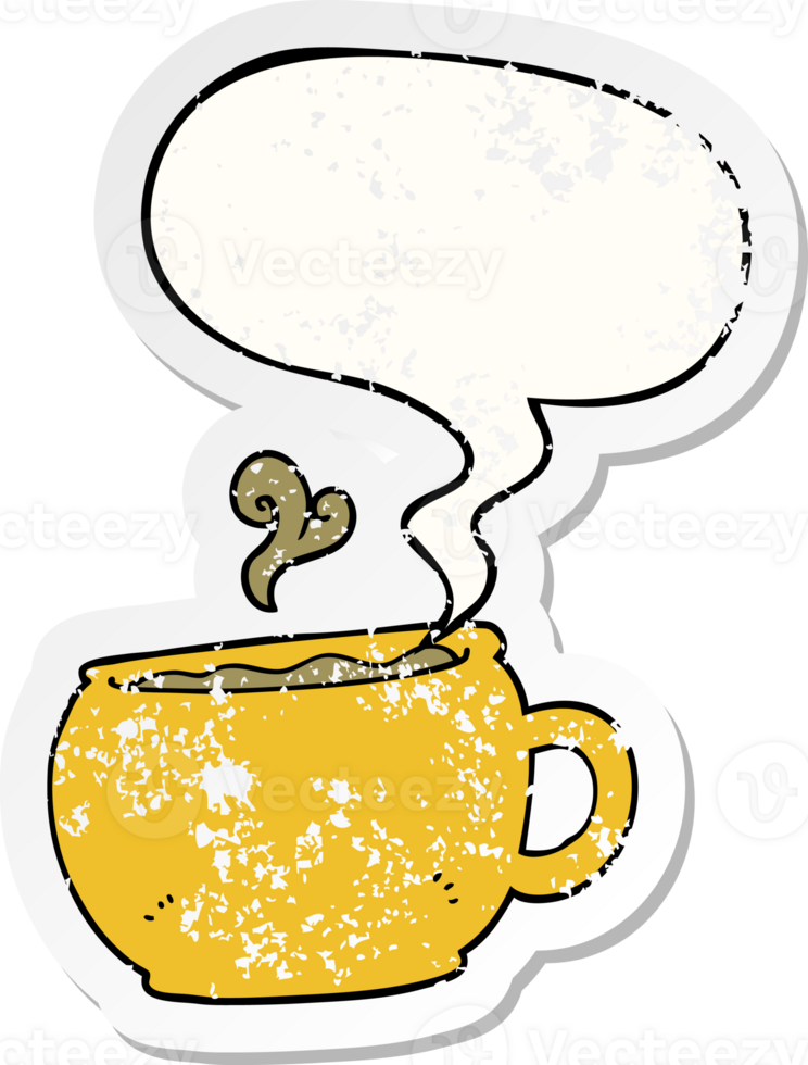 cartoon coffee cup with speech bubble distressed distressed old sticker png