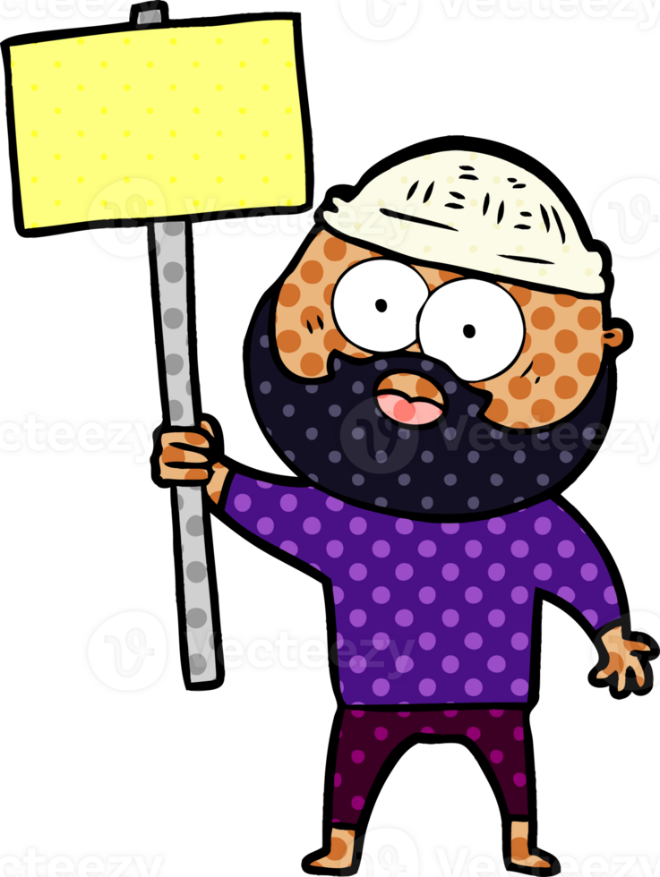 cartoon bearded man with signpost png
