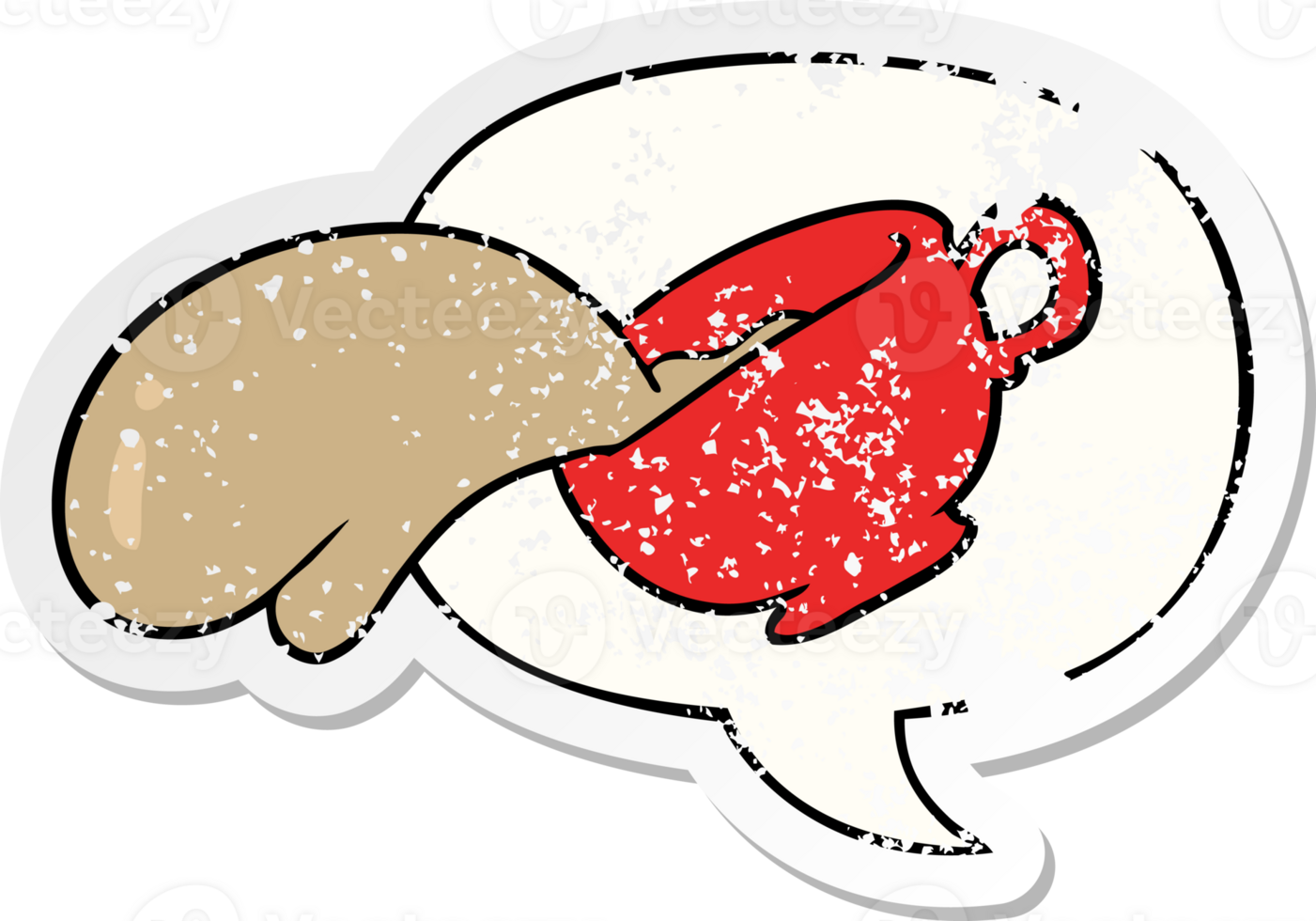 cartoon mug of coffee with speech bubble distressed distressed old sticker png