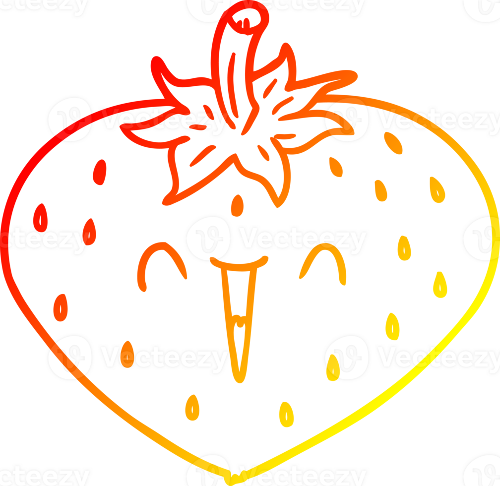 warm gradient line drawing of a happy cartoon strawberry png