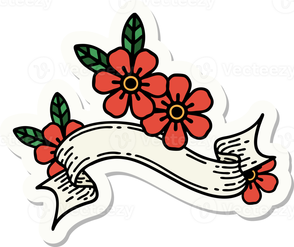 tattoo style sticker with banner of a flower png