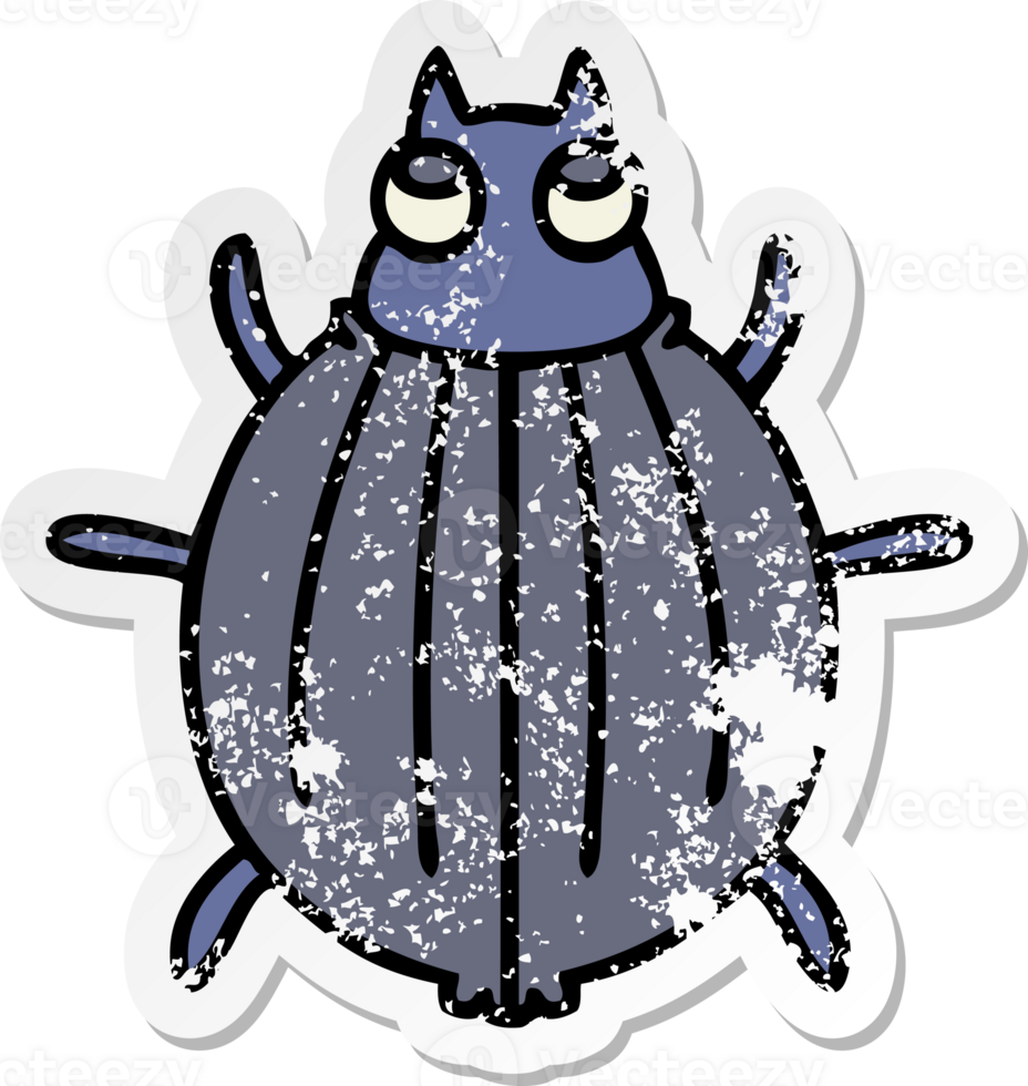 distressed sticker of a quirky hand drawn cartoon beetle png