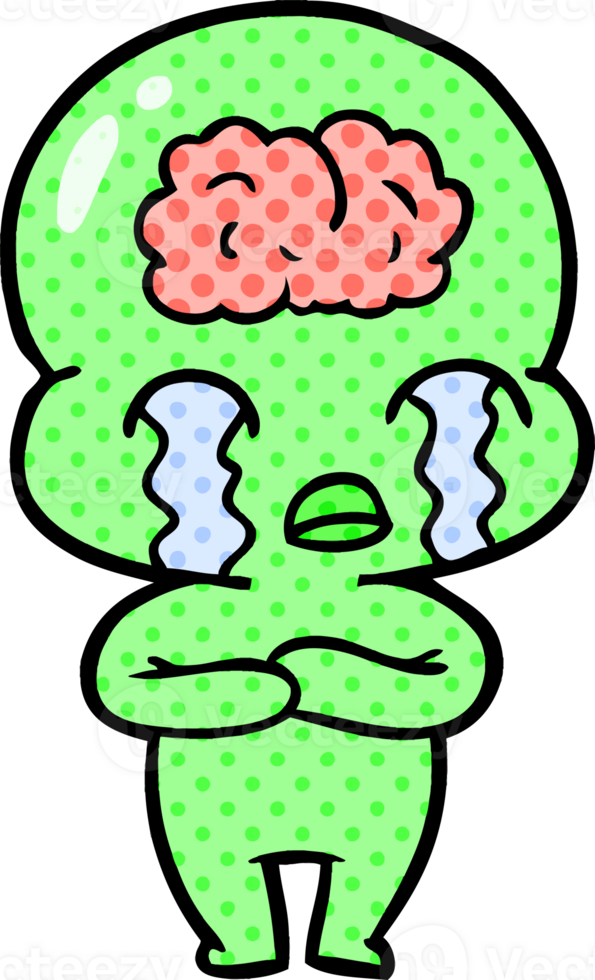 cartoon big brain alien crying png