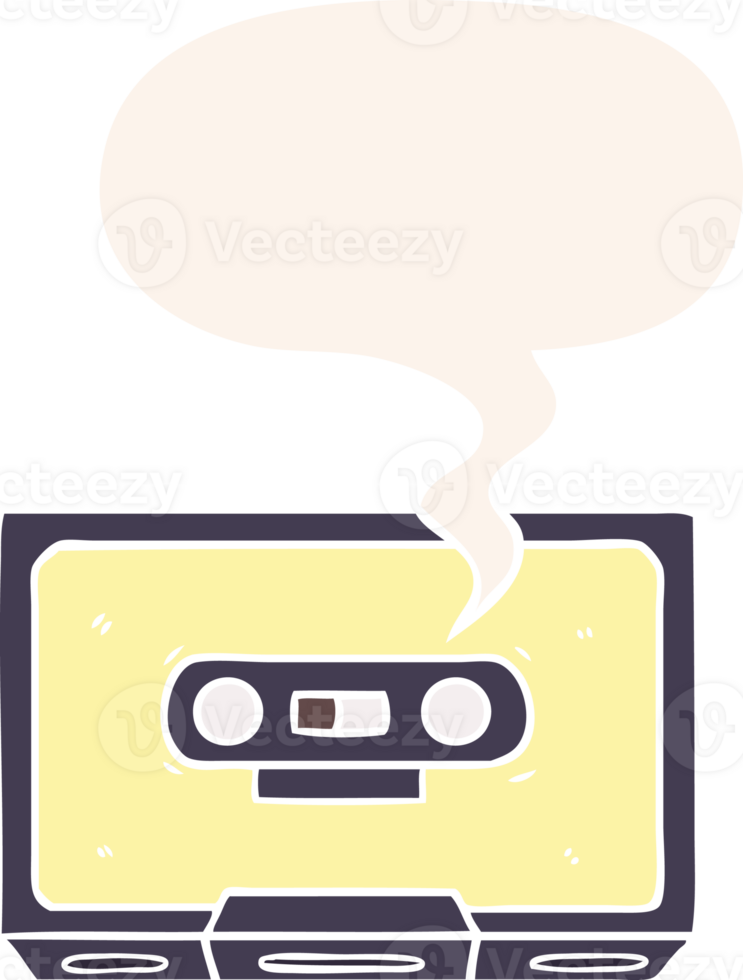 cartoon old cassette tape with speech bubble in retro style png