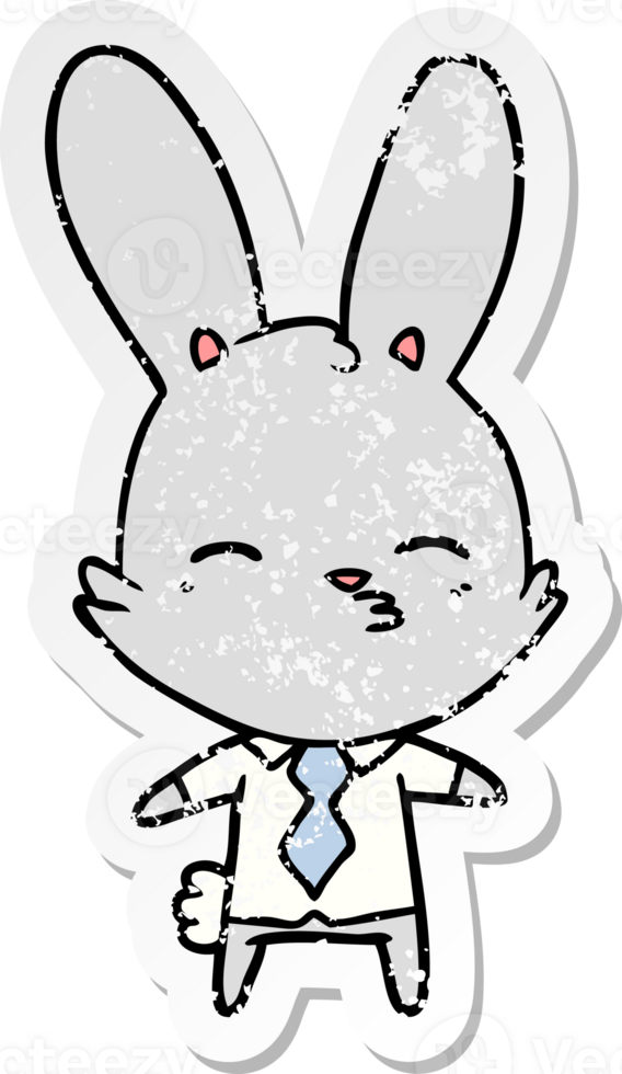 distressed sticker of a curious bunny cartoon png