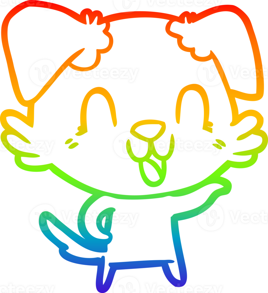 rainbow gradient line drawing of a laughing cartoon dog png