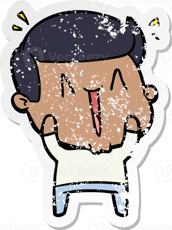 distressed sticker of a cartoon excited man png