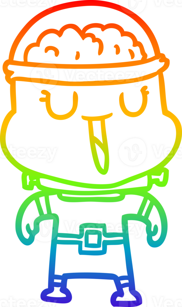 rainbow gradient line drawing of a happy cartoon robot png