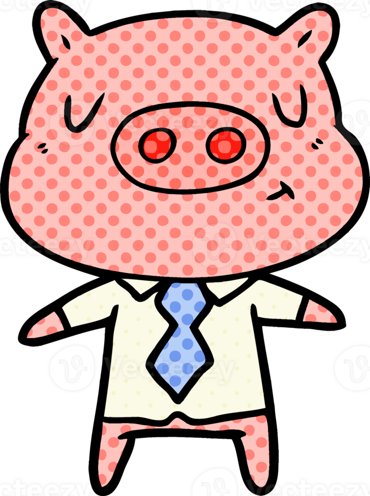 cartoon content pig in shirt and tie png