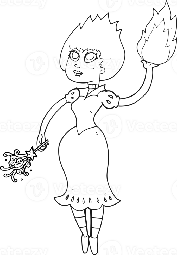 drawn black and white cartoon vampire girl casting fireball png
