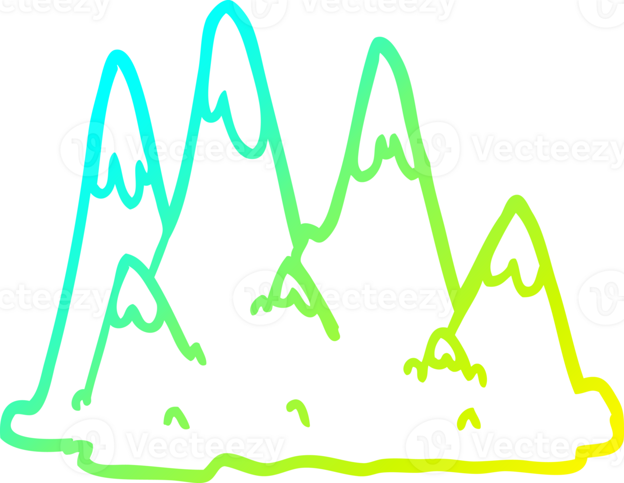 cold gradient line drawing of a cartoon mountains png