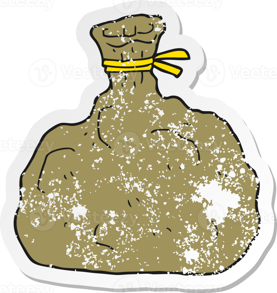 retro distressed sticker of a cartoon tied sack png
