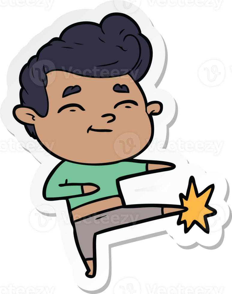 sticker of a happy cartoon man kicking png