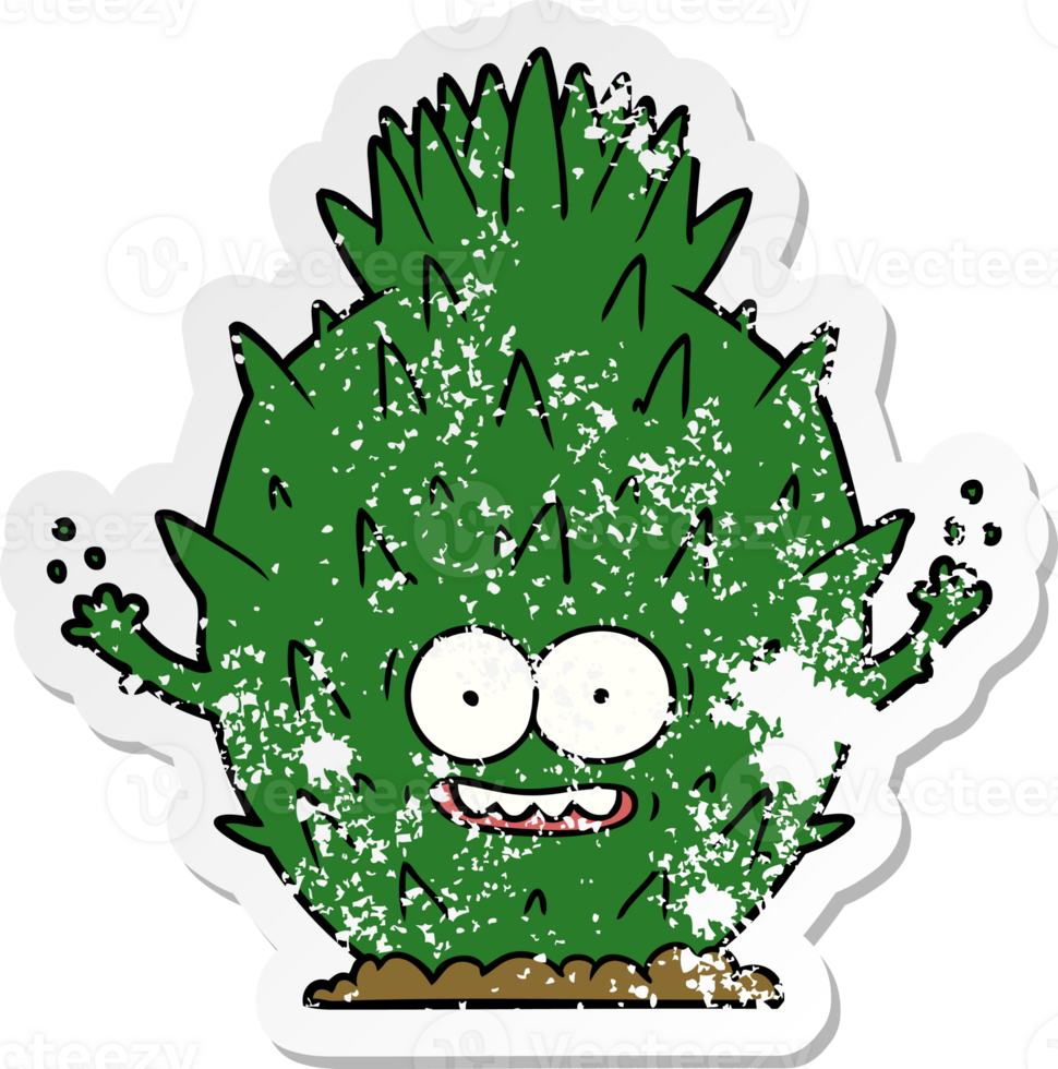 distressed sticker of a cartoon cactus png