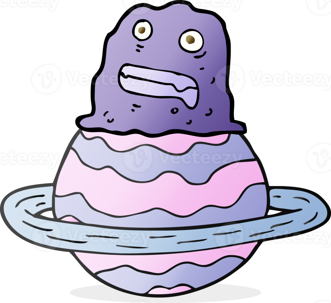 drawn cartoon alien on planet png