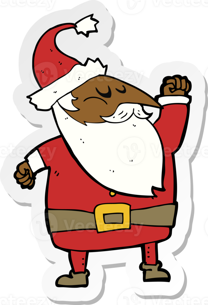 sticker of a cartoon santa claus punching air png
