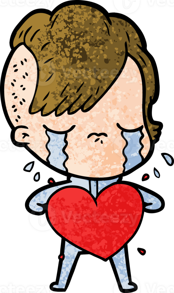 cartoon crying girl with love heart png