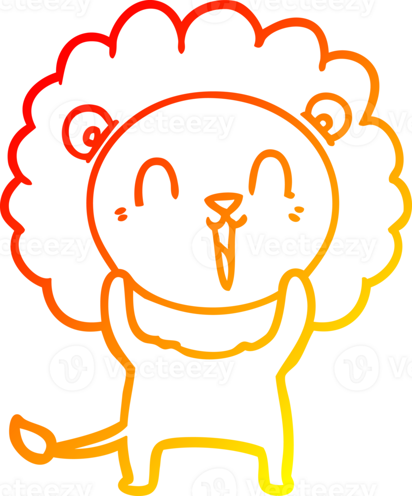 warm gradient line drawing of a laughing lion cartoon png