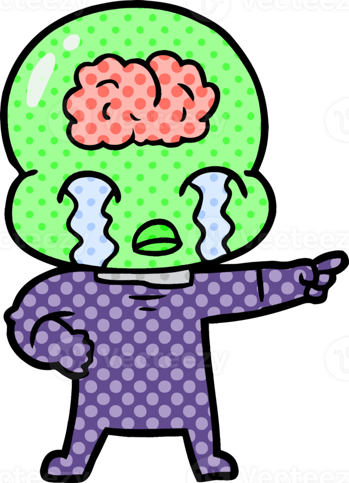 cartoon big brain alien crying and pointing png