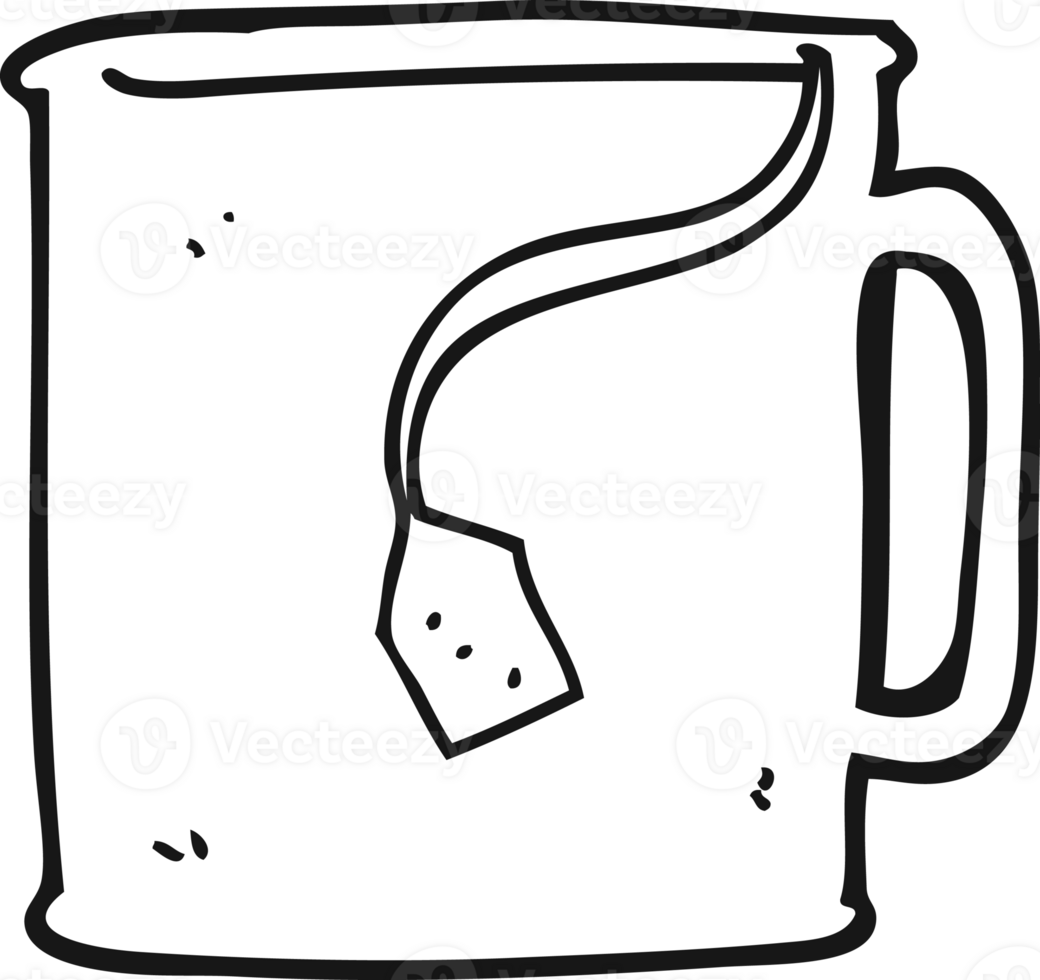 drawn black and white cartoon mug of tea png