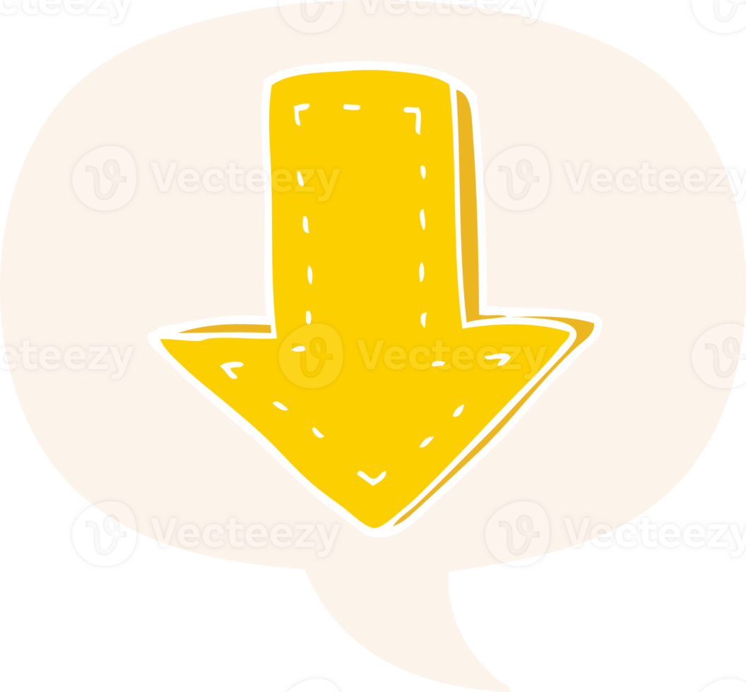 cartoon pointing arrow with speech bubble in retro style png