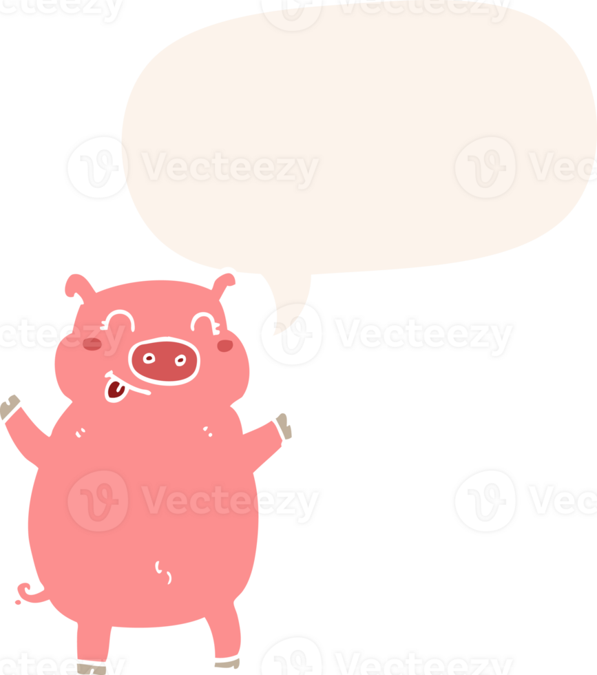 cartoon pig with speech bubble in retro style png