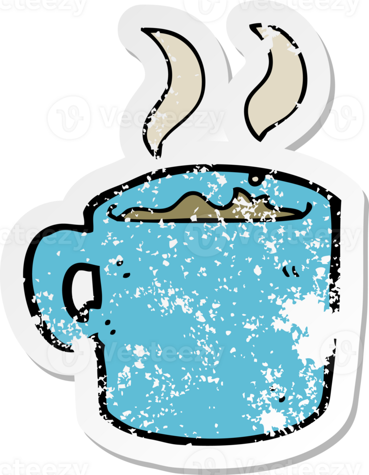 retro distressed sticker of a cartoon mug of coffee png