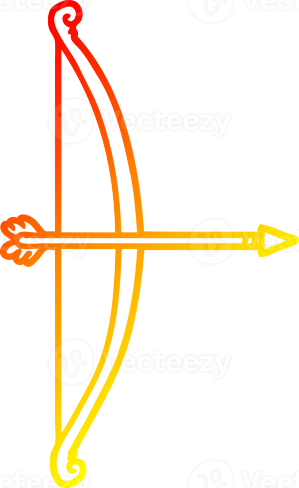 warm gradient line drawing of a cartoon bow and arrow png