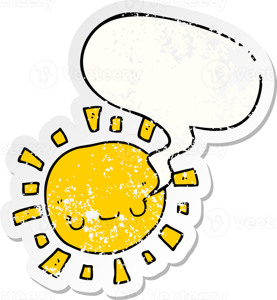 cartoon sun with speech bubble distressed distressed old sticker png