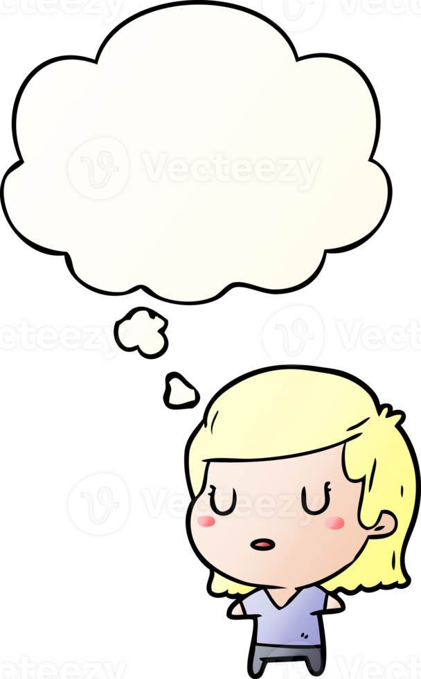 cartoon woman with thought bubble in smooth gradient style png