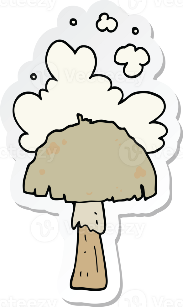 sticker of a cartoon mushroom with spore cloud png