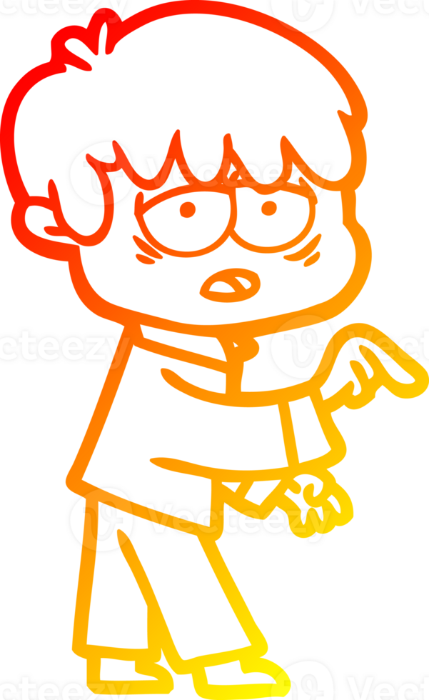 warm gradient line drawing of a cartoon exhausted boy png