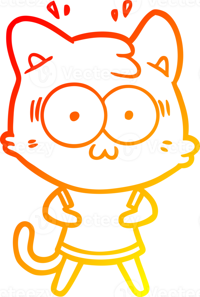 warm gradient line drawing of a cartoon surprised cat png