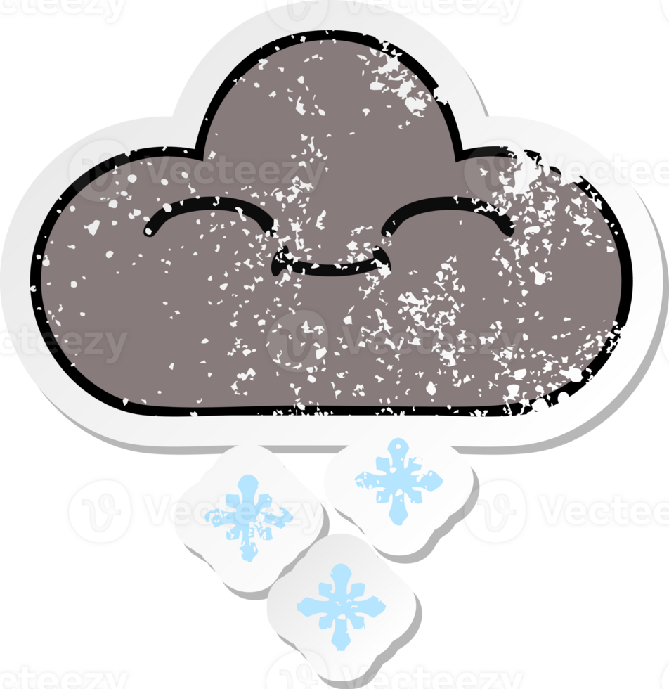 distressed sticker of a cute cartoon happy snow cloud png