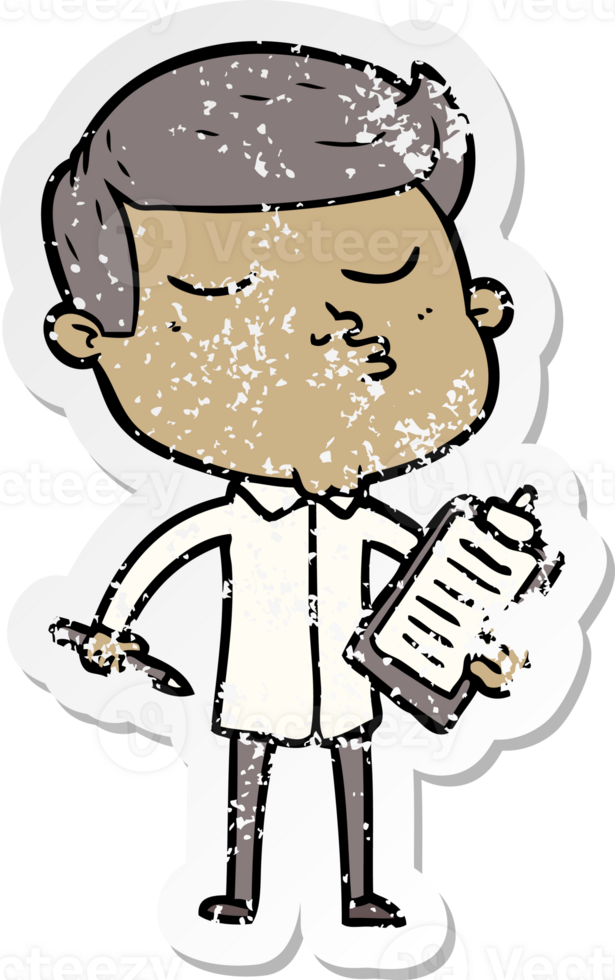 distressed sticker of a cartoon model guy pouting png
