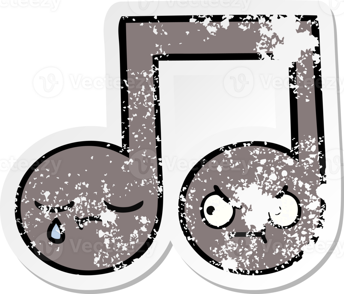 distressed sticker of a cute cartoon musical note png